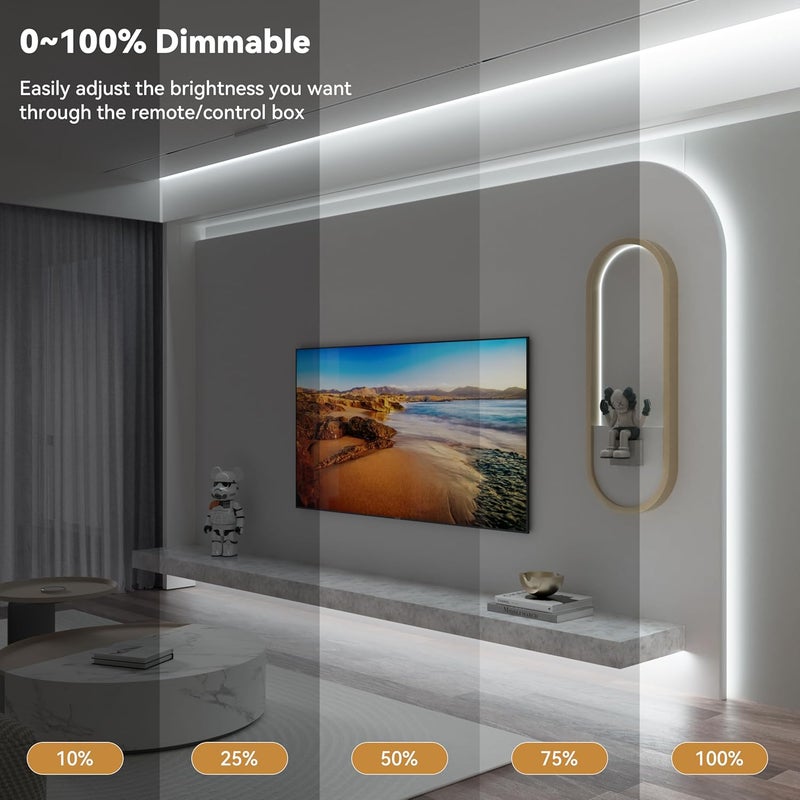 PAUTIX COB LED Strip Light 32.8ft,LED Lights UL-Listed Daylight White 6000K Strip Lights with RF Remote,Dimmable Super Bright 24V Cool White Natural White LED Tape Lights,Cabinet Office Lighting - Image 2